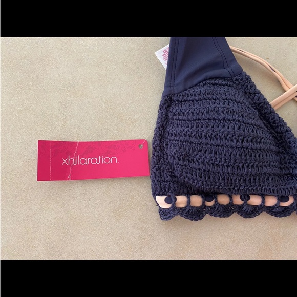 Xhilaration Navy Blue/ Pink Knit Adj. Swim Suit Top Womens Junior XS - NWT - Picture 4 of 7